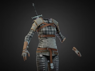 Medieval Armor Clothing Model With Sword Chainmail Leather Straps And Gauntlet 3d model