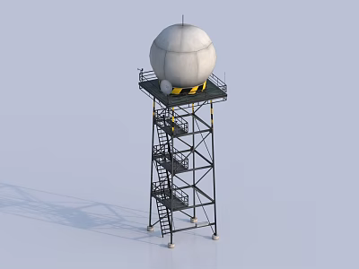 Industrial Monitoring Tower with Spherical Radome Metal Framework Staircase and Platform Structure 3d model