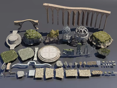 Rockery Stones In Landscape Design With Arch Structures Dome Elements Stone Slabs And Greenery 3d model