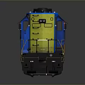 Blue CSX Train Locomotive Model With Yellow Accents On Reflective Surface