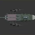 Futuristic Sci Fi Spaceship 3D Model With Green Purple Hull And Engine Parts