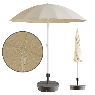 Beige Outdoor Patio Umbrella With Sturdy Frame And Collapsible Design 3d model
