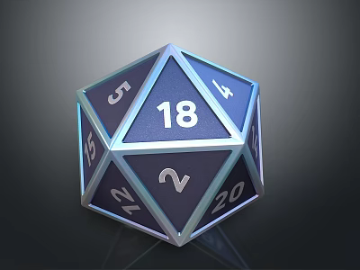 Shiny Blue And Silver Twenty Sided Polyhedral Dice For Tabletop Games 3d model