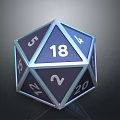 Shiny Blue And Silver Twenty Sided Polyhedral Dice For Tabletop Games
