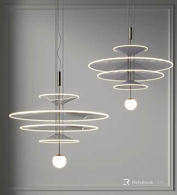 Modern Pendant Lights With Circular Transparent Layers And White Bulb Design 3d model