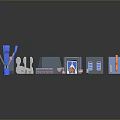 Various Gate Models Showcasing Blue and Gray Structures on Reflective Surface