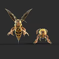 Smart Machine Bees With Golden Metallic Body And Netted Wings Design 3d model
