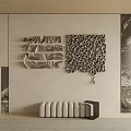 Modern Interior Wall Decor With Geometric Metal Panels And Textured Art Pieces