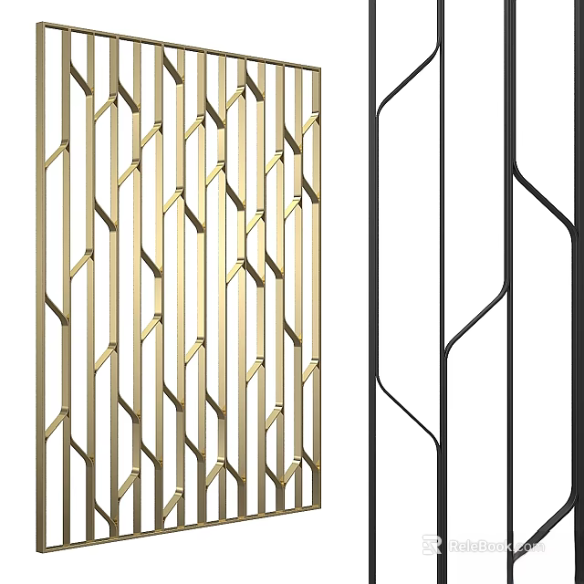 Modern Golden And Black Metal Wall Decor With Geometric Line Patterns For Home Interior 3d model 