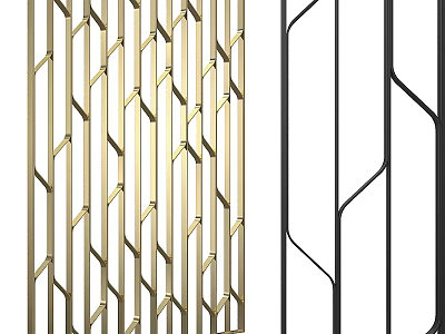 Modern Golden And Black Metal Wall Decor With Geometric Line Patterns For Home Interior 3d model