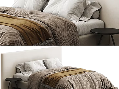 Modern Double Bed Interior With White Pillows And Brown Blanket 3d model