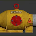 Yellow Metal Industrial Equipment With Red Lifting Ring Red Cover Supporting Feet And Warning Sign