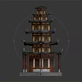 Traditional Chinese Pagoda Architecture With Multiple Tiers Curved Eaves And Red Pillars