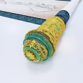 Ancient Scroll With Intricate Golden Green Decorations And Elaborate Dragon Patterns 3d model