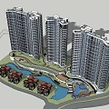 Modern Curved High Rise Building With Balconies Pedestrian Walkway And Green Trees