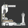 Cartoon Sci Fi Scene With Futuristic Tower Platform Circular Dome Runway And Geometric Design