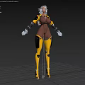 Futuristic Combat Character Design With Brown Torso Black Arm Guards And Yellow Leg Guards