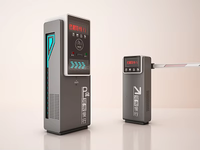 Public Parking Management Facility With Electronic Barrier And Display Control Panel 3d model