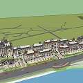 Classic European Commercial Street With Row Buildings And Waterfront View