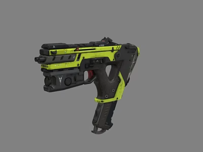 Futuristic Yellow And Black Tactical Pistol Weapon With Grip And Scope Design 3d model