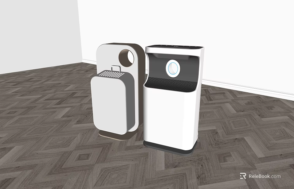 Modern Smart Trash Bins With White And Brown Design For Indoor Wooden Floor 3d model 