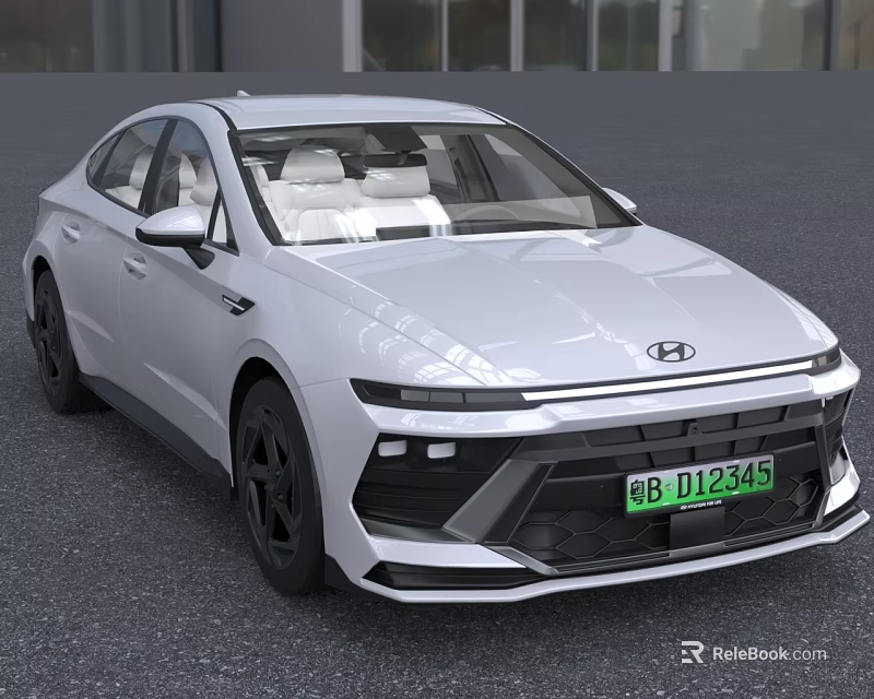 Hyundai Silver Electric Sedan With Green License Plate 3d model 