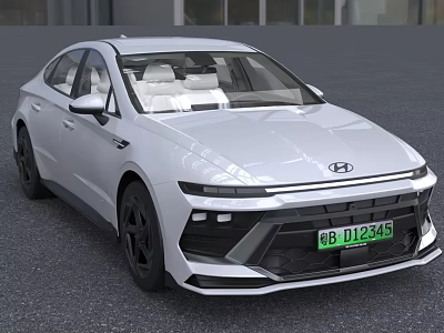 Hyundai Silver Electric Sedan With Green License Plate 3d model