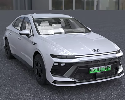 Hyundai Silver Electric Sedan With Green License Plate 3d model Hyundai Silver Electric Sedan With Green License Plate 3d model