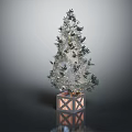 Ornamental Christmas Tree Decorated With White Lights On Square Geometric Base