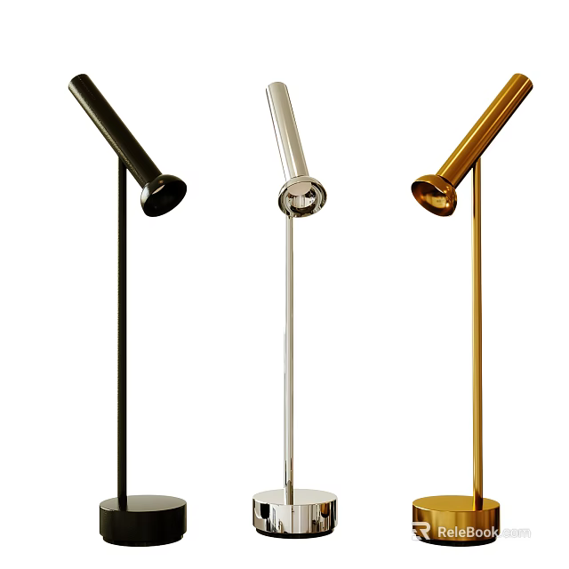 Modern Minimalist Three Table Lamps In Black Silver And Gold With Slim Metal Pole 3d model 