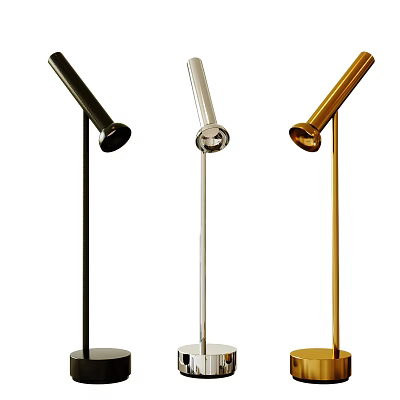 Modern Minimalist Three Table Lamps In Black Silver And Gold With Slim Metal Pole 3d model