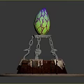 Colorful Cracked Egg On Ornate Metallic Stand With Circular Base