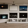 Projection Monitoring System Setup With Multiple Screens And Audio Equipment In Room