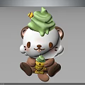 Cute Cartoon Small Animal Character With Green Cream Decoration Holding Yellow Fish