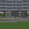 Serene Pergola Near Grass Lawn With Lush Greenery Trees And High Rise Building Background