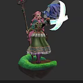 Pink Haired Green Eyed Elf With Blue Winged Dragon Companion in Fantasy World