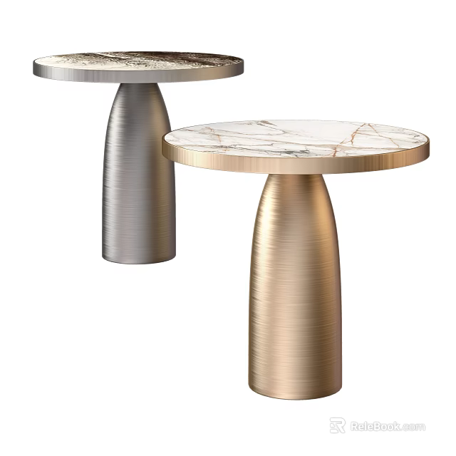 Elegant Modern Side Table With Marble Top And Silver Gold Metal Base Design 3d model
