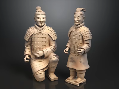 Terracotta Warrior Sculptures Ancient Soldier Carvings With Kneeling And Standing Figures Traditional Clay Artwork Details 3d model