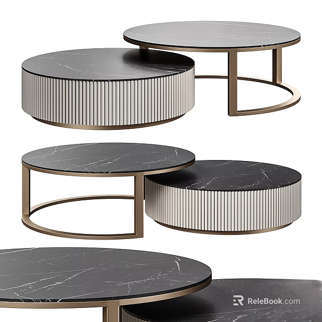 Elegant Modern Tea Table And Chairs With Black Marble Top And Golden Metal Frame Design 3d model 