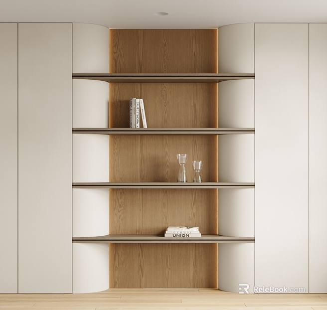 Cream Style Bookcase Decorative Cabinet Arc Interspersed Cabinet Wall Cabinet texture