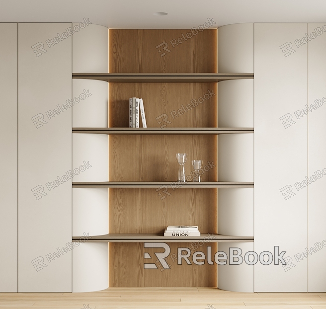 Cream Style Bookcase Decorative Cabinet Arc Interspersed Cabinet Wall Cabinet model