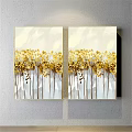 Two Modern Decorative Paintings With Golden Tree Design And Light Background 3d model