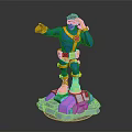 Game Movie Character With Blue Yellow Costume Red Hair Standing Pose Colorful Base 3D Sculpture