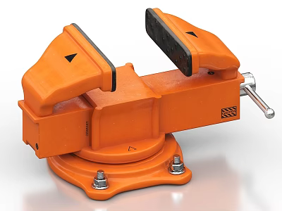Orange Industrial Bench Vice With Fixed Base And Heavy Duty Metal Jaws 3d model