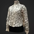 White High Neck Long Sleeve Lace Blouse With Floral Pattern And Elegant Design