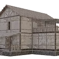 Traditional Rustic Two Story Wooden House With Balcony Fence And Stone Base