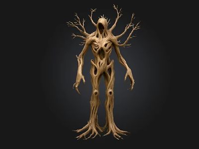 Mystical Wooden Humanoid Figure With Twisted Branches And Natural Tree Structure 3d model