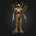 Mystical Wooden Humanoid Figure With Twisted Branches And Natural Tree Structure
