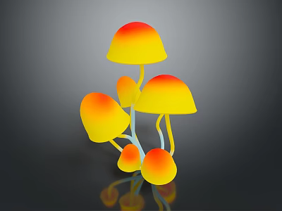 Mushroom Shaped Bonsai Plant Featuring Yellow Orange Gradient And Blue Stems On Dark Background 3d model