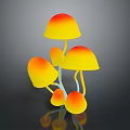 Mushroom Shaped Bonsai Plant Featuring Yellow Orange Gradient And Blue Stems On Dark Background